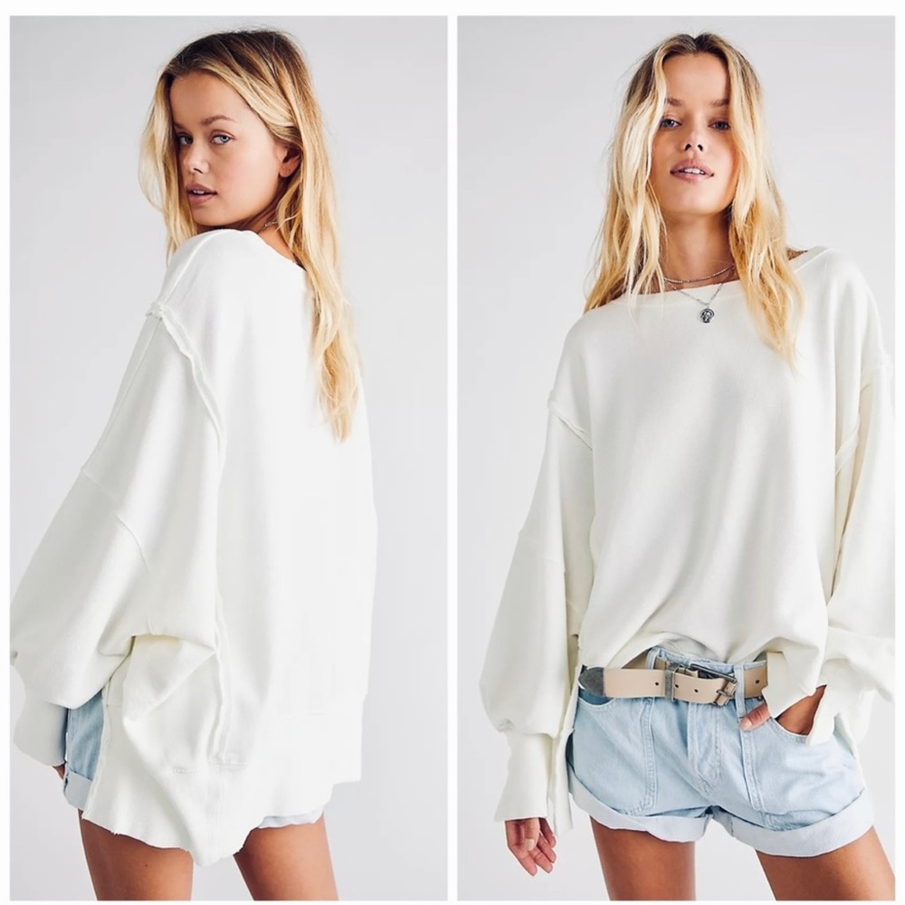 NWT Free People x We The Free Oversized Camden Sweatshirt in Optic White